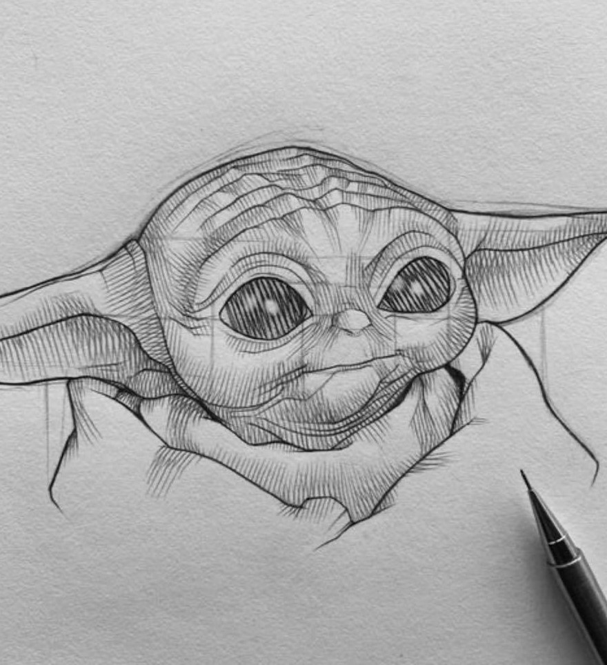 dessin à la mine de bébé Yoda par Jack (j.drw)